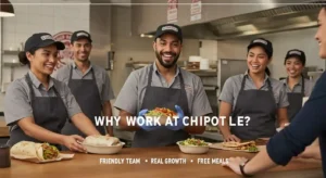 Smiling Chipotle team preparing food and helping customers