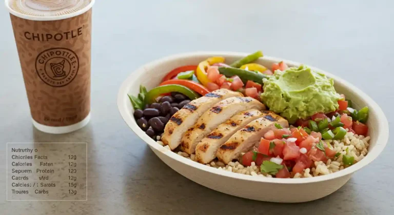 Healthy Chipotle bowl with nutrition facts in infographic style