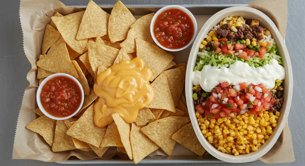 Full Chipotle chips combo with queso, salsa, and bowl – updated 2025 menu