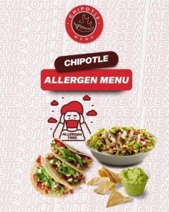 Chipotle Allergen Menul with fresh ingredients labeled for common allergens like dairy, gluten, soy, and sulphites