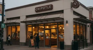 Chipotle restaurant exterior with open sign and daylight view