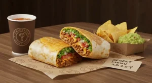 Quesarito and chips on tray with Chipotle secret menu note