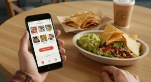 Chipotle app customization screen with toppings and fresh ingredients