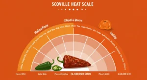 Scoville heat scale showing chipotle peppers compared to jalapeños and habaneros