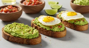 Chipotle avocado toast with egg, guacamole, and lime